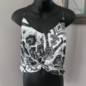 Caroline Constas Size Small  Blouse Silk Cropped Tank Black white All Over Print